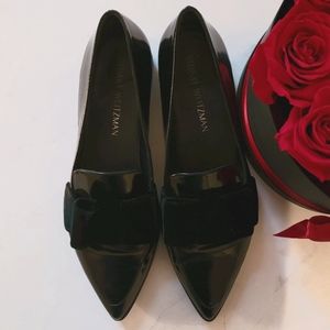 Stuart Weitzman Black Velvet-Bow Loafer Flat